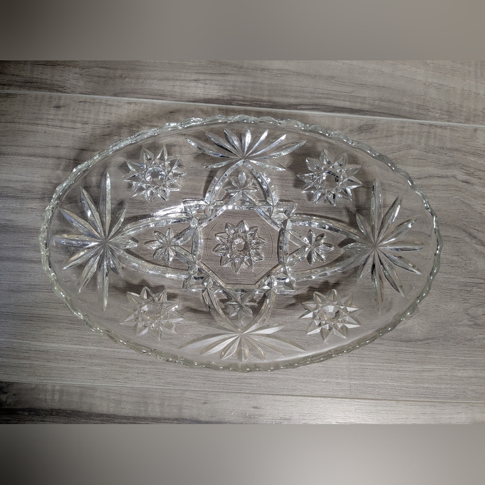 Anchor Hocking vintage glass oval dish trinket star